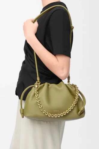 Medium Flamenco purse in mellow nappa lambskin Light Moss