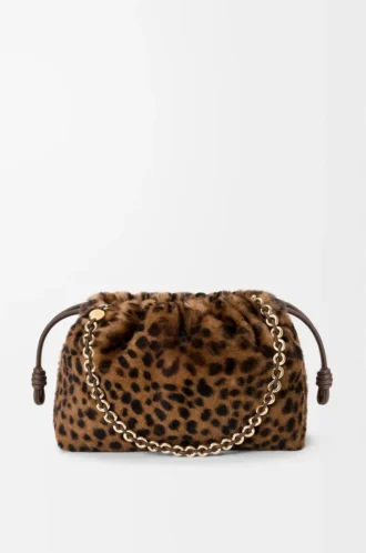 Medium Flamenco purse in printed shearling Beige/Brown