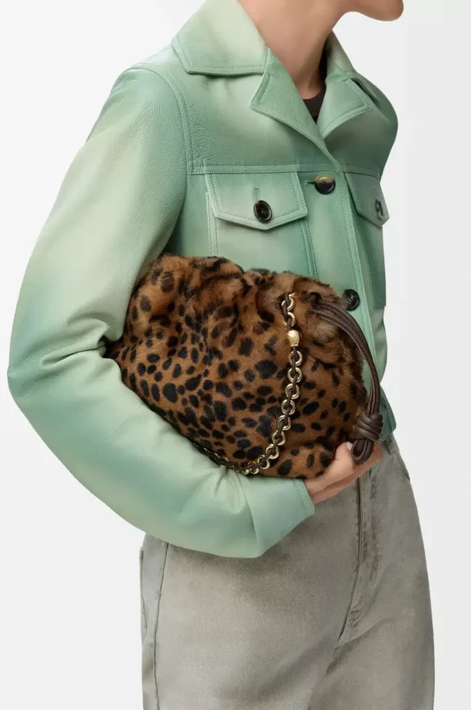 Medium Flamenco purse in printed shearling Beige/Brown Medium Flamenco purse in printed shearling Beige/Brown