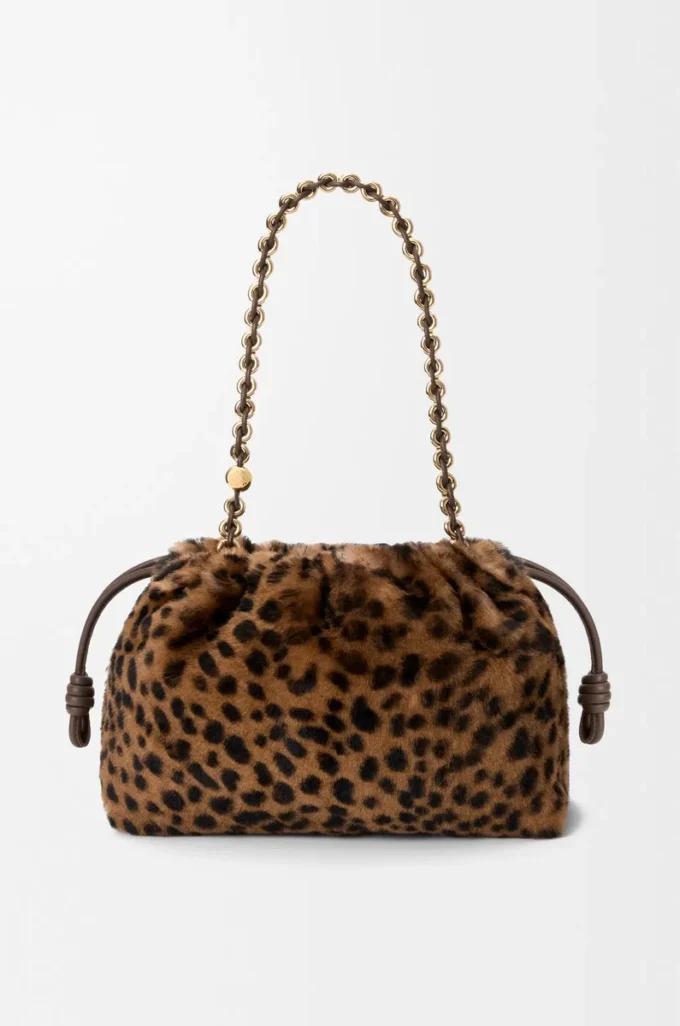 Medium Flamenco purse in printed shearling Beige/Brown Medium Flamenco purse in printed shearling Beige/Brown