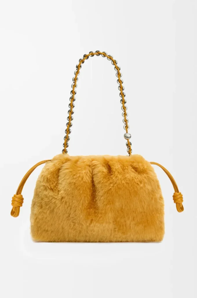 Medium Flamenco purse in shearling Yellow Medium Flamenco purse in shearling Yellow
