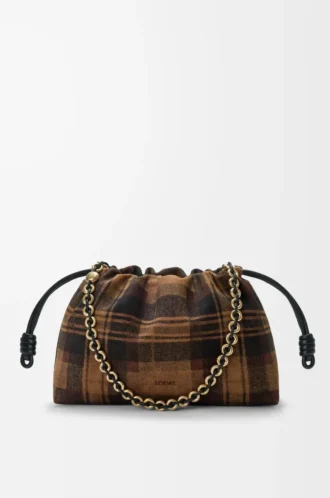 Medium Flamenco purse in tartan suede Tan/Black