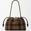 Medium Flamenco purse in tartan suede Tan/Black