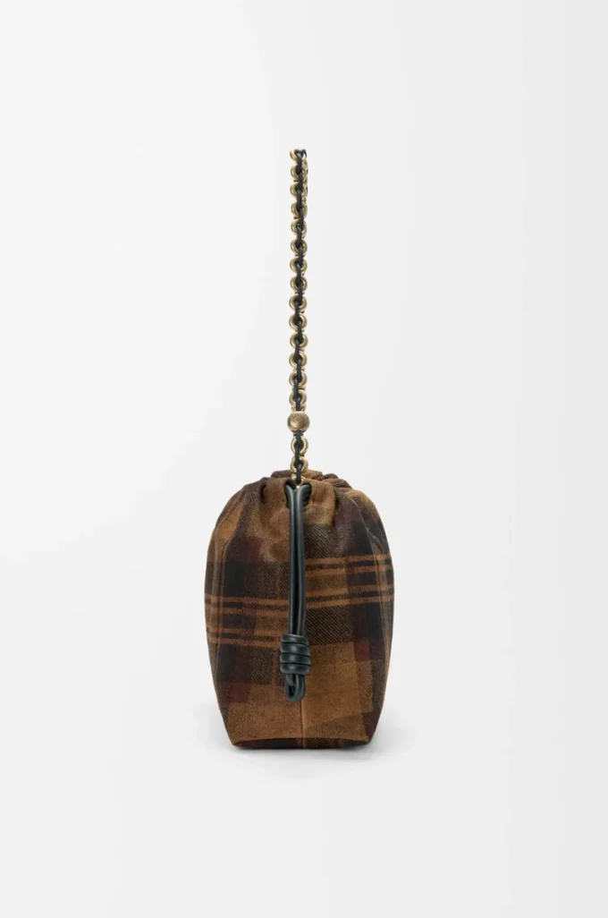 Medium Flamenco purse in tartan suede Tan/Black