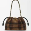 Medium Flamenco purse in tartan suede Tan/Black