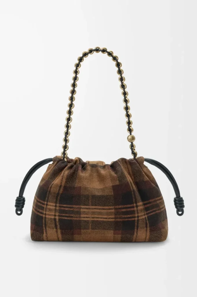 Medium Flamenco purse in tartan suede Tan/Black