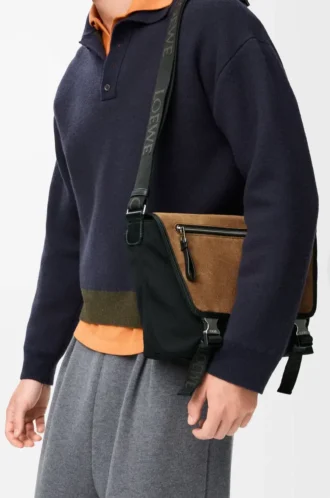 Medium Flex messenger in canvas and suede Black/Dark Gold