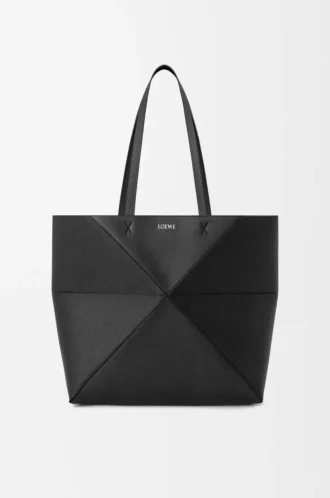 Medium horizontal Puzzle Fold tote in soft grained calfskin Black