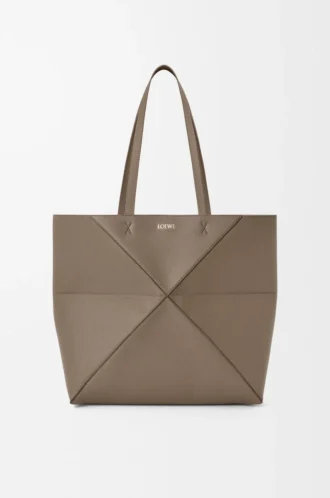 Medium horizontal Puzzle Fold tote in soft grained calfskin Taupe