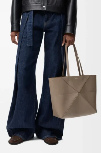 Medium horizontal Puzzle Fold tote in soft grained calfskin Taupe