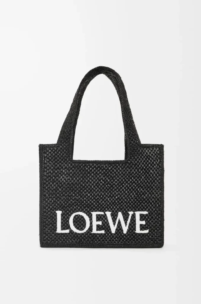 Medium LOEWE Font tote in raffia Black