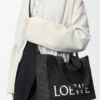 Medium LOEWE Font tote in raffia Black
