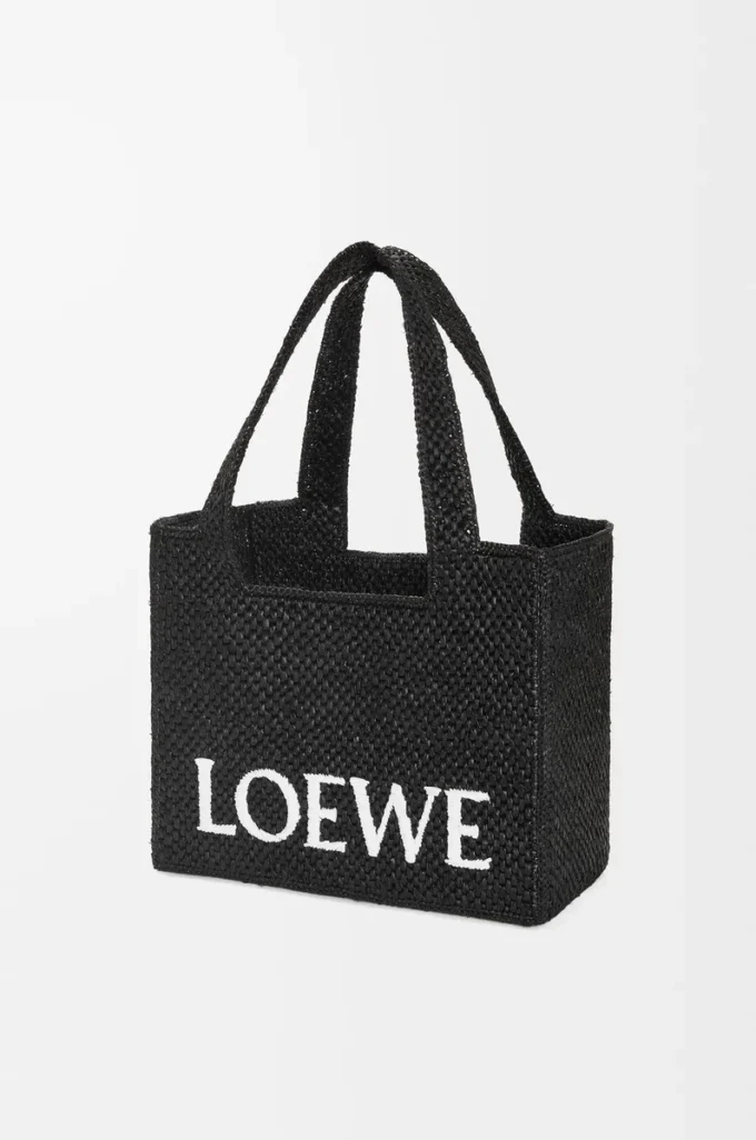 Medium LOEWE Font tote in raffia Black