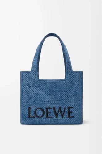 Medium LOEWE Font tote in raffia Light Blue