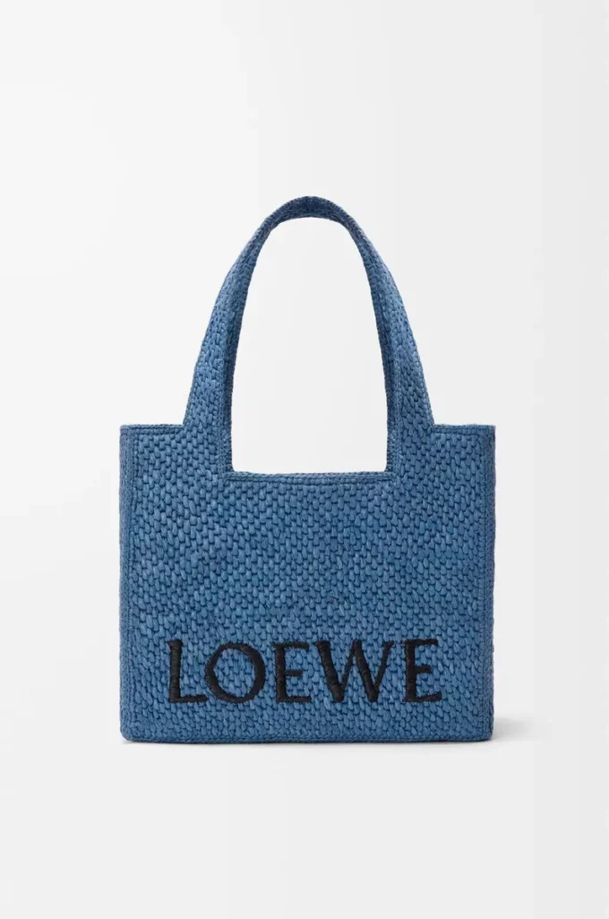 Medium LOEWE Font tote in raffia Light Blue