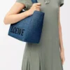 Medium LOEWE Font tote in raffia Light Blue