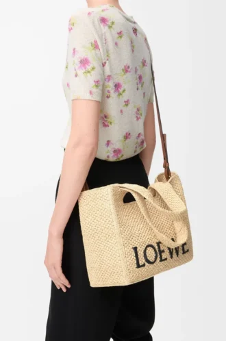 Medium LOEWE Font tote in raffia Natural