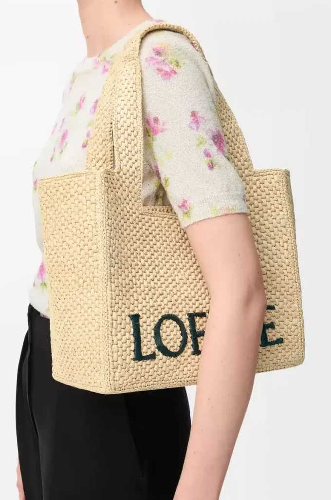 Medium LOEWE Font tote in raffia Natural Medium LOEWE Font tote in raffia Natural