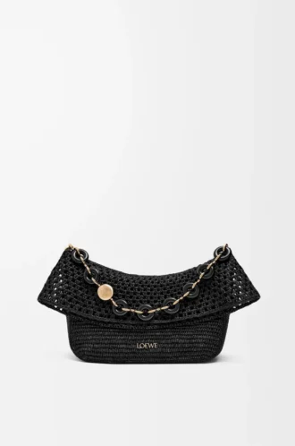 Medium Ola bag in raffia and calfskin Black