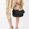 Medium Ola bag in raffia and calfskin Black