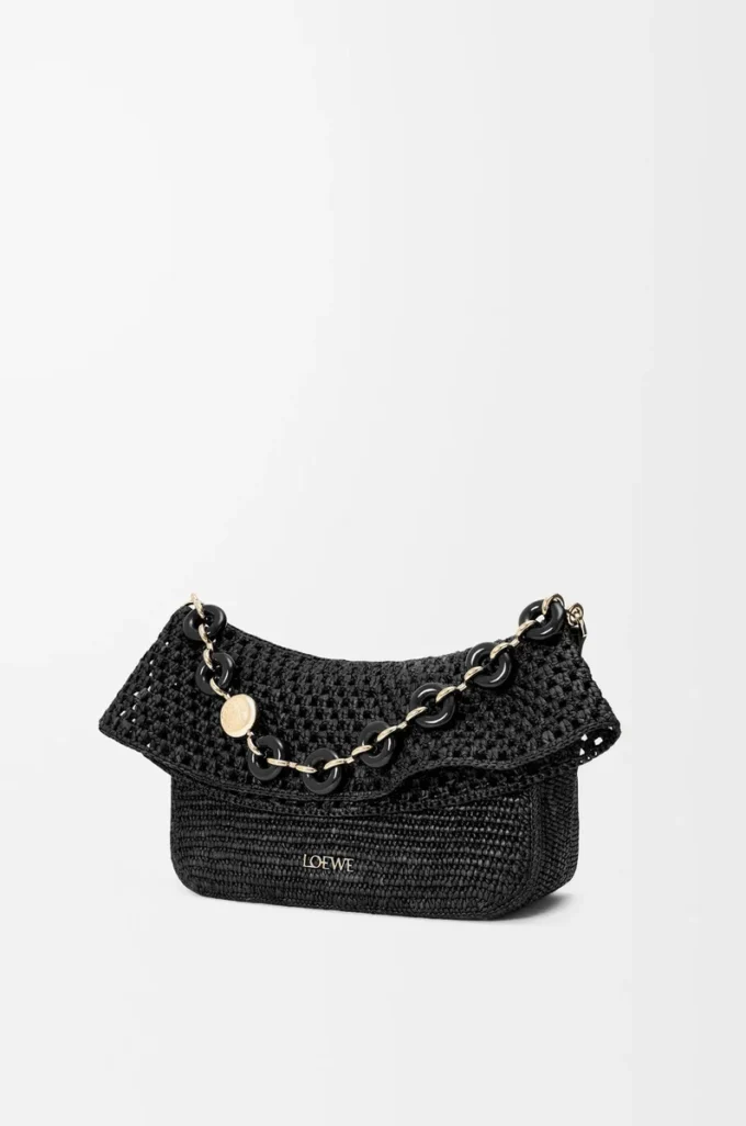 Medium Ola bag in raffia and calfskin Black