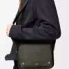 Medium Pebble messenger bag in supple grained calfskin Dark Khaki