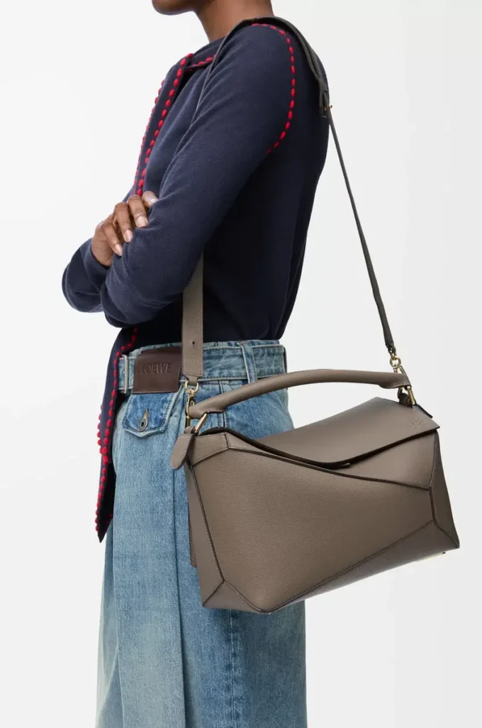 Medium Puzzle Edge bag in soft grained calfskin Taupe