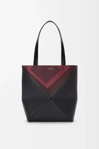 Medium Puzzle Fold tote in nappa calfskin Black/Burgundy