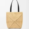 Medium Puzzle Fold tote in raffia Natural