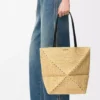 Medium Puzzle Fold tote in raffia Natural