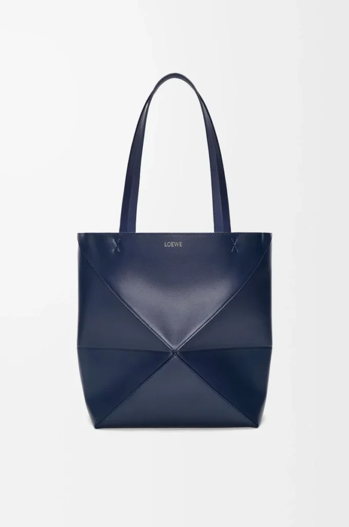 Medium Puzzle Fold tote in shiny calfskin Abyss Blue Medium Puzzle Fold tote in shiny calfskin Abyss Blue