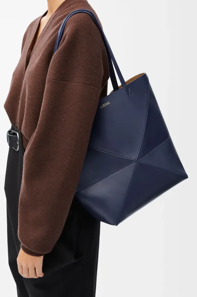 Medium Puzzle Fold tote in shiny calfskin Abyss Blue Medium Puzzle Fold tote in shiny calfskin Abyss Blue