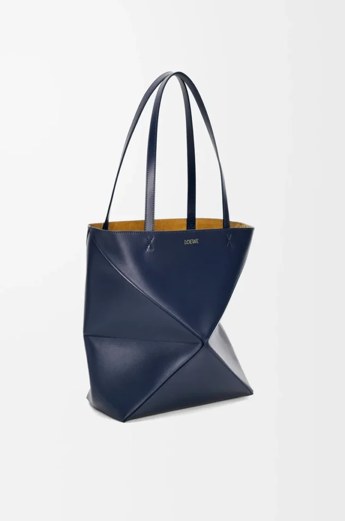 Medium Puzzle Fold tote in shiny calfskin Abyss Blue Medium Puzzle Fold tote in shiny calfskin Abyss Blue