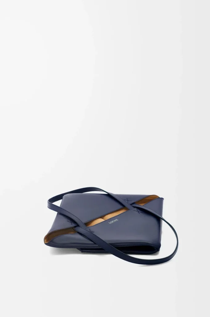 Medium Puzzle Fold tote in shiny calfskin Abyss Blue Medium Puzzle Fold tote in shiny calfskin Abyss Blue