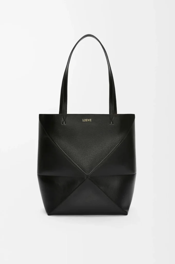 Medium Puzzle Fold tote in shiny calfskin Black Medium Puzzle Fold tote in shiny calfskin Black