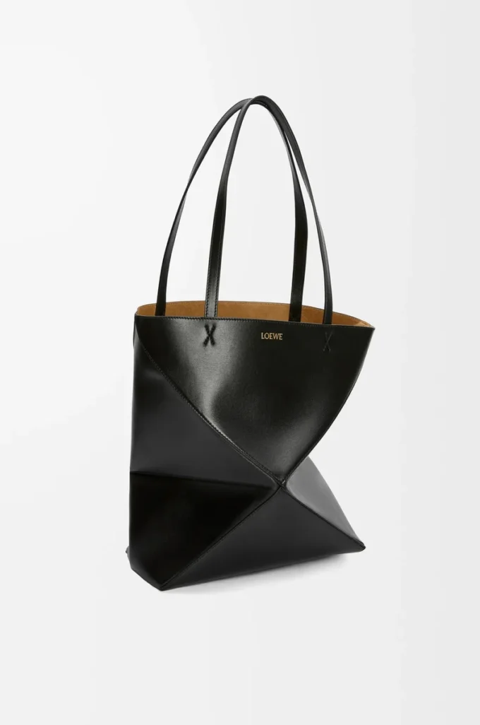Medium Puzzle Fold tote in shiny calfskin Black Medium Puzzle Fold tote in shiny calfskin Black