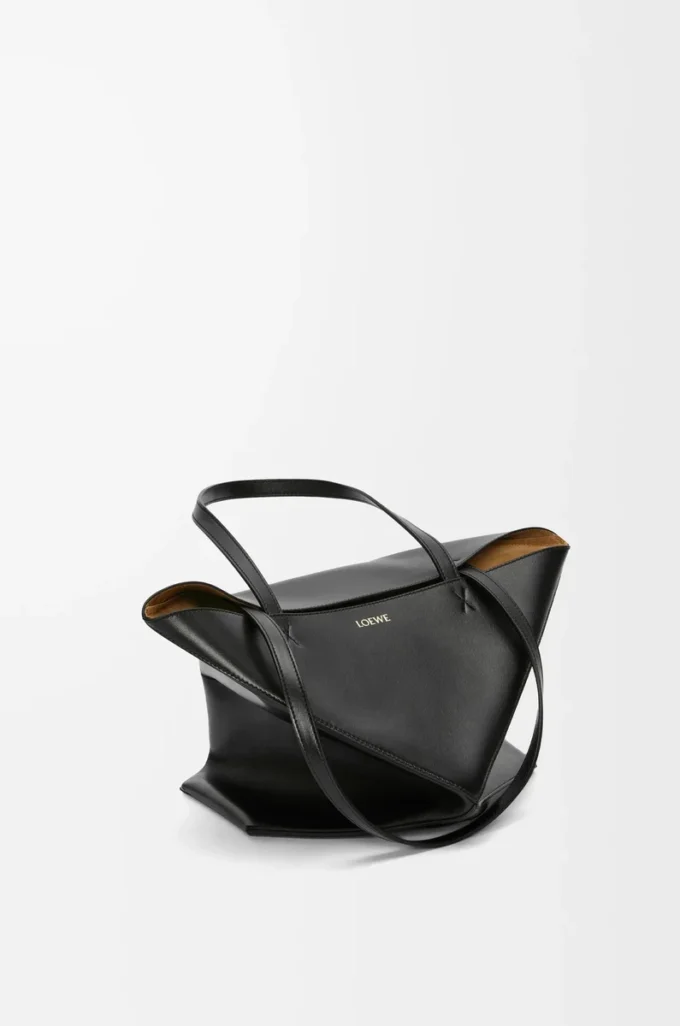Medium Puzzle Fold tote in shiny calfskin Black Medium Puzzle Fold tote in shiny calfskin Black