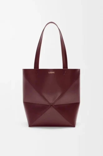 Medium Puzzle Fold tote in shiny calfskin Dark Burgundy