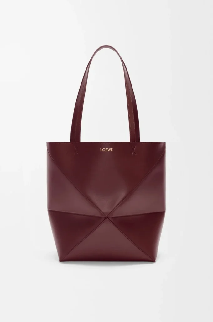 Medium Puzzle Fold tote in shiny calfskin Dark Burgundy Medium Puzzle Fold tote in shiny calfskin Dark Burgundy