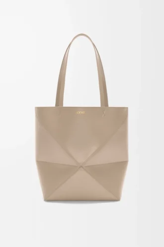 Medium Puzzle Fold tote in shiny calfskin Sand