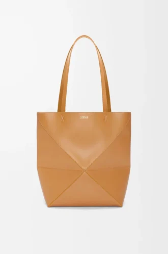 Medium Puzzle Fold tote in shiny calfskin Warm Desert