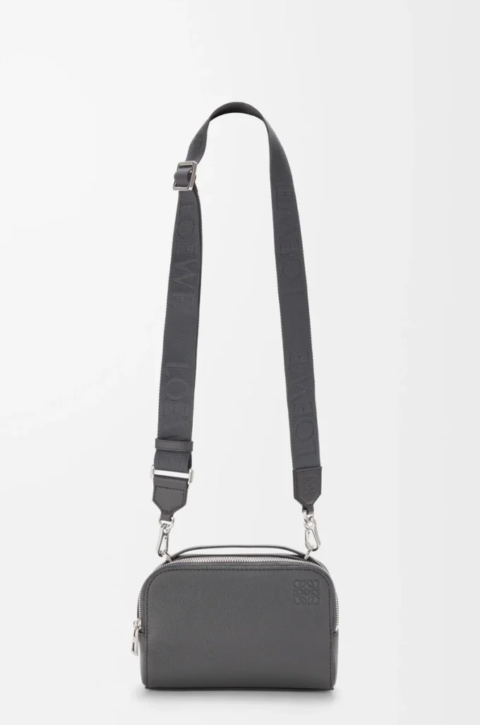 Mini crossbody camera bag in soft grained calfskin Anthracite