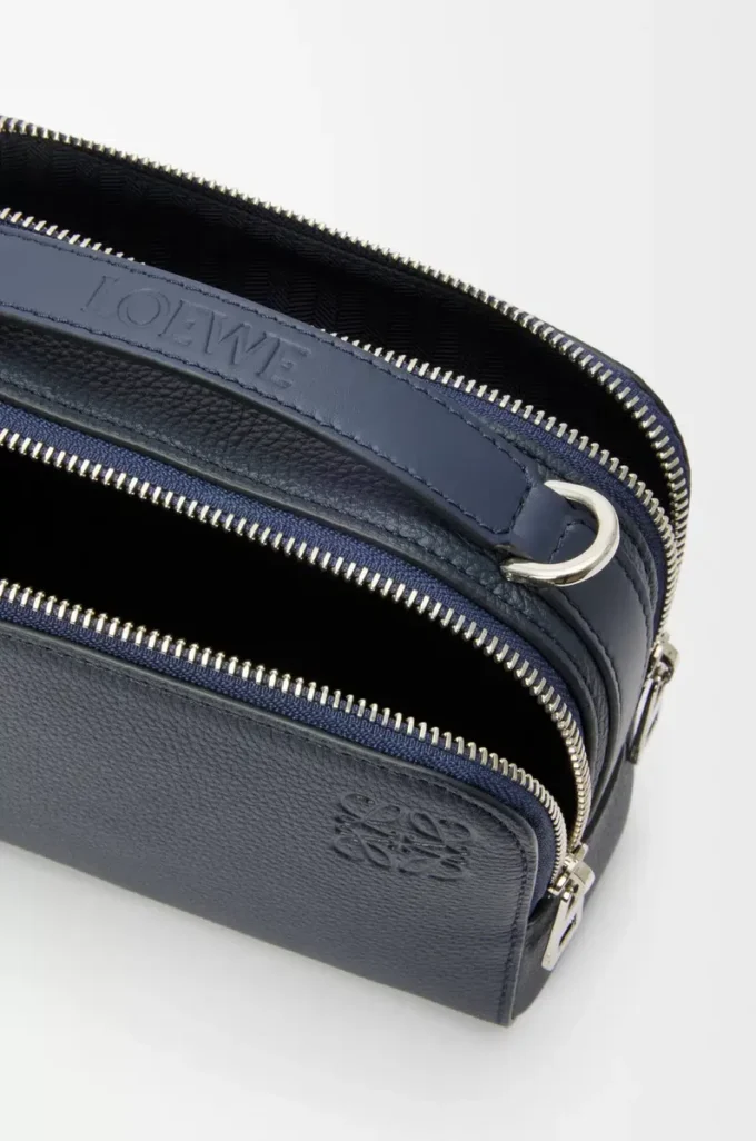 Mini crossbody camera bag in soft grained calfskin Deep Navy