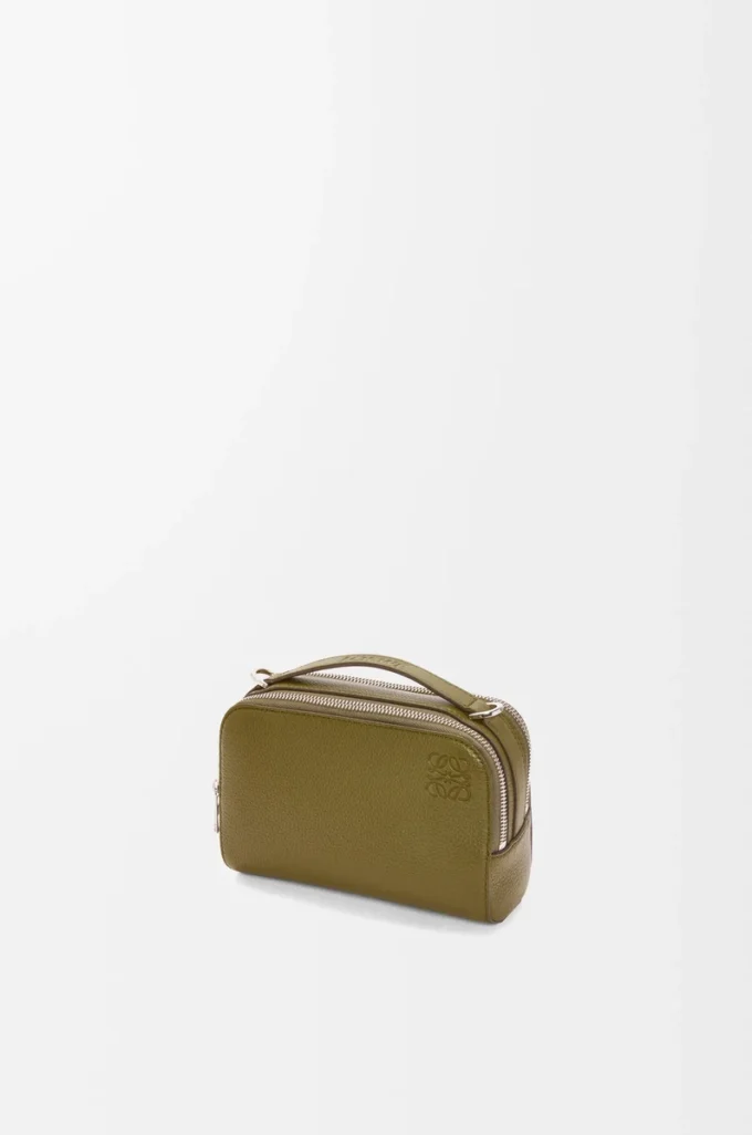 Mini crossbody camera bag in soft grained calfskin Olive