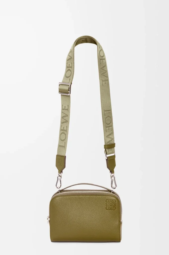 Mini crossbody camera bag in soft grained calfskin Olive