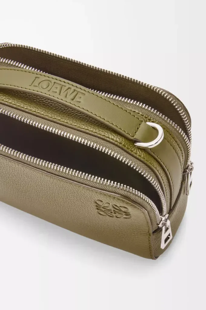 Mini crossbody camera bag in soft grained calfskin Olive