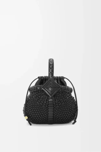 Mini Diamond Round Basket bag in calfskin Black
