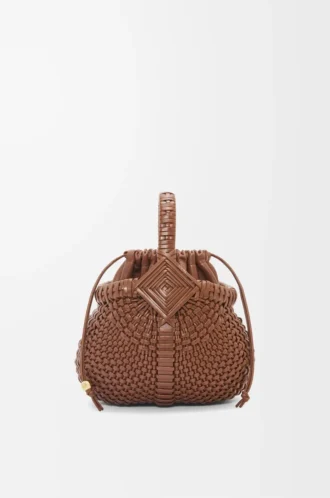 Mini Diamond Round Basket bag in calfskin Dark Tan