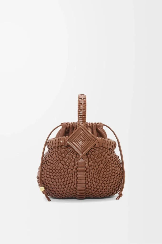 Mini Diamond Round Basket bag in calfskin Dark Tan Mini Diamond Round Basket bag in calfskin Dark Tan