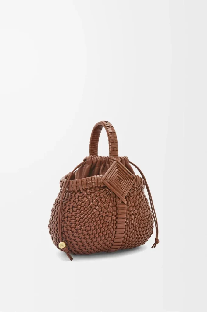 Mini Diamond Round Basket bag in calfskin Dark Tan Mini Diamond Round Basket bag in calfskin Dark Tan